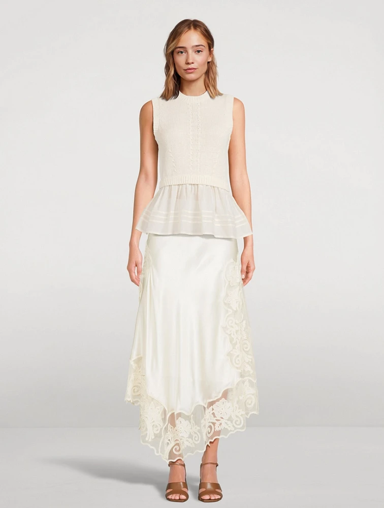 Cressida Lace-Trimmed Silk Skirt