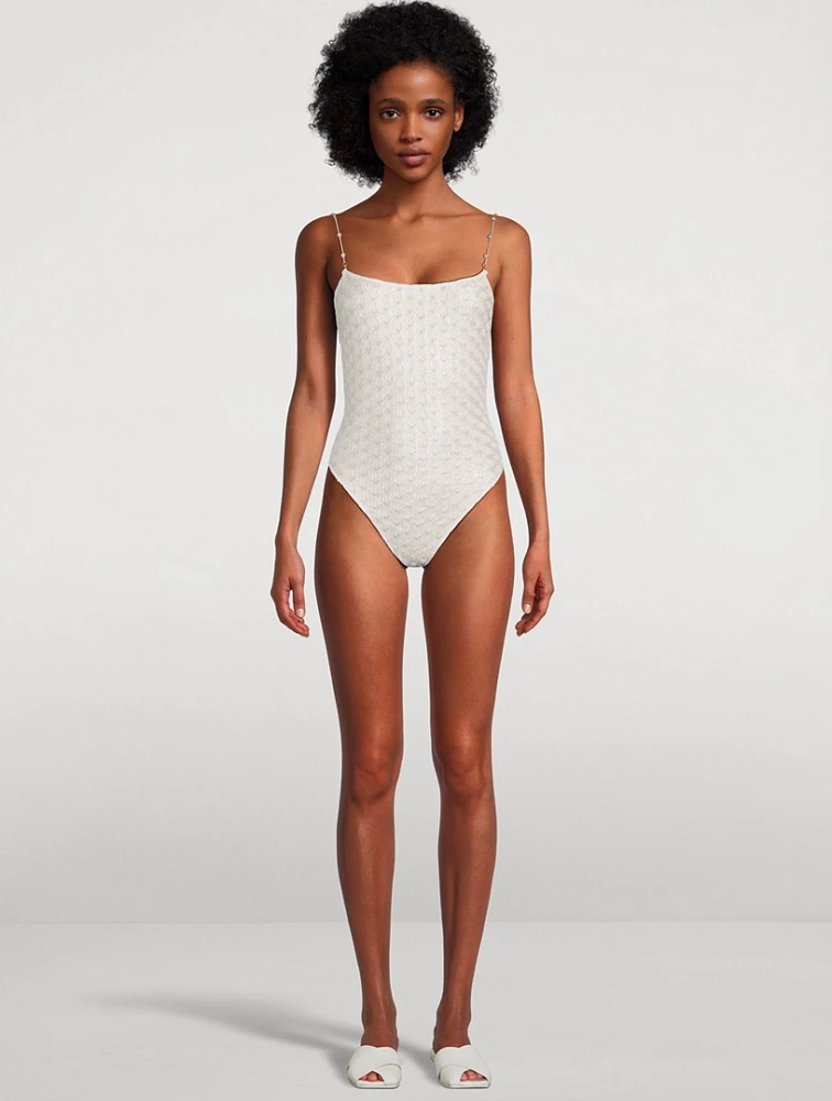 Lace-Effect One-Piece Swimsuit With Chain Straps