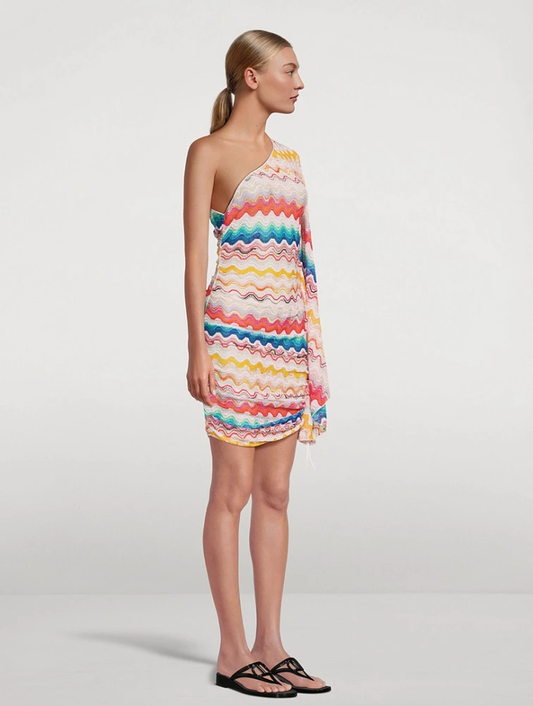 Zig Zag Jacquard One-Shoulder Mini Dress