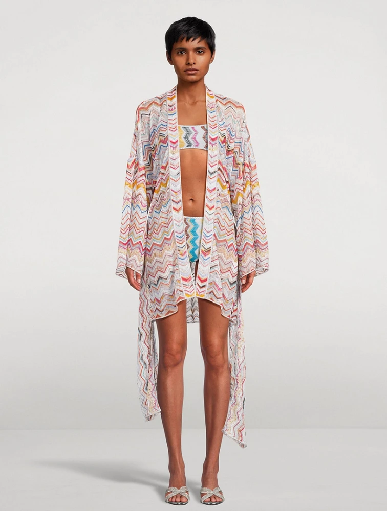 Belted Lurex Cover-Up Zig Zag Print