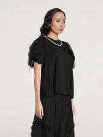 Embellished Tulle-Sleeve T-Shirt