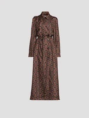 Renwicks Silk Belted Trench Coat Swirl Print