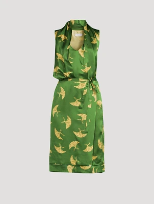 Doren Draped Silk Mini Dress Bird Print