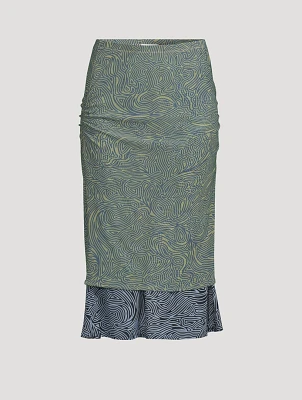 Homoa Layered Midi Skirt Contour Line Print