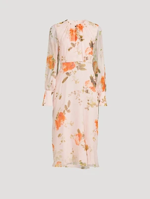 Silk Midi Dress Rose Print