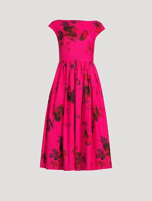 Cotton Faille Midi Dress Cavendish Rose Print