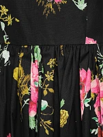 Puff-Sleeve Poplin Midi Dress Cavendish Rose Print