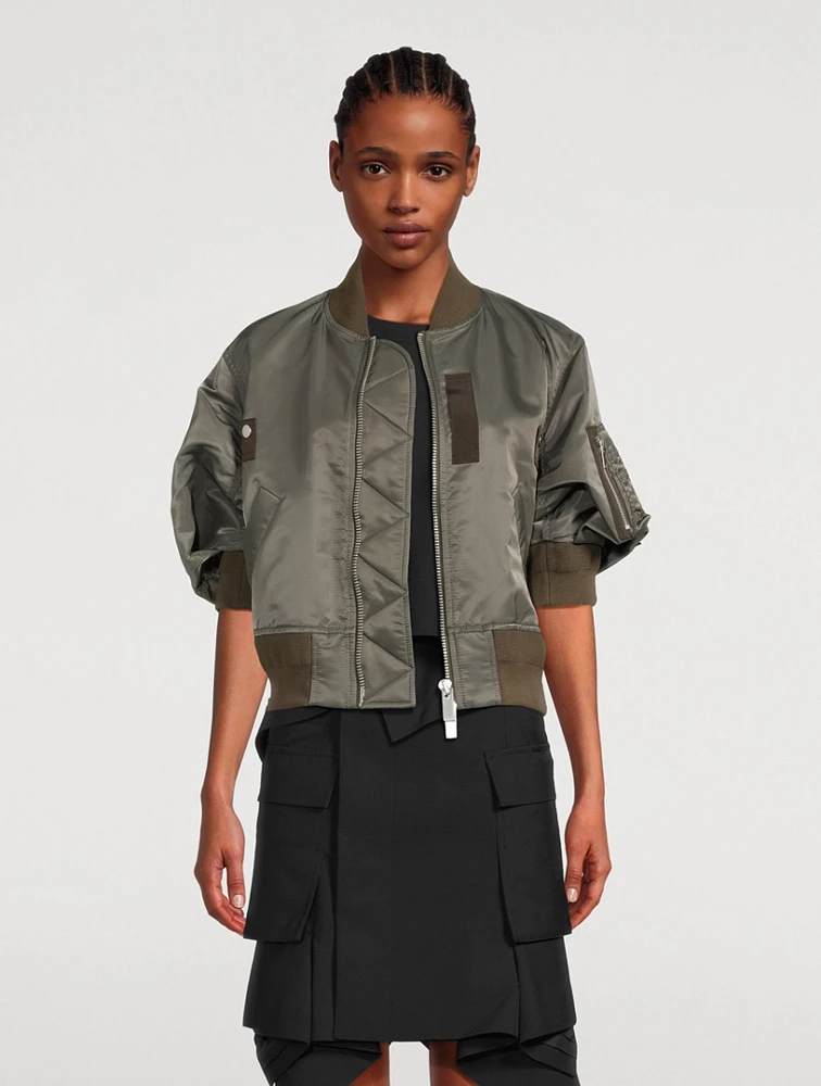 Puff-Sleeve Nylon Twill Blouson Bomber Jacket