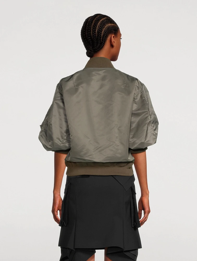 Puff-Sleeve Nylon Twill Blouson Bomber Jacket