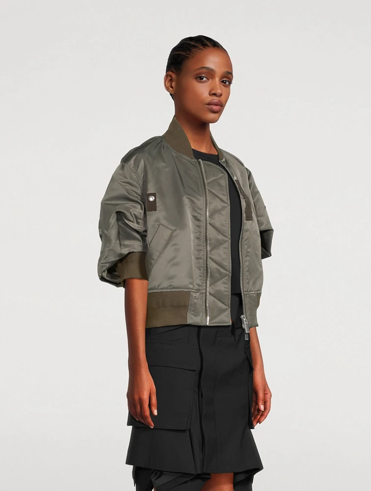 Puff-Sleeve Nylon Twill Blouson Bomber Jacket