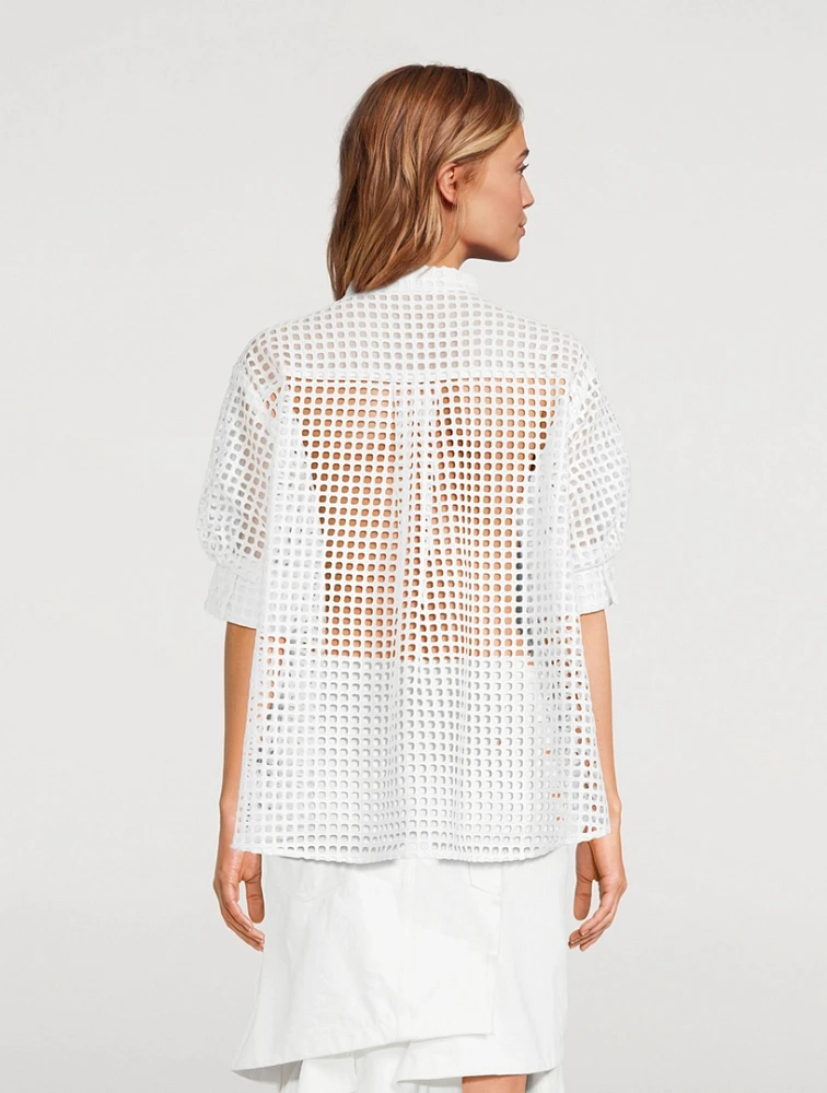 Perforated-Back Short-Sleeve Sweater