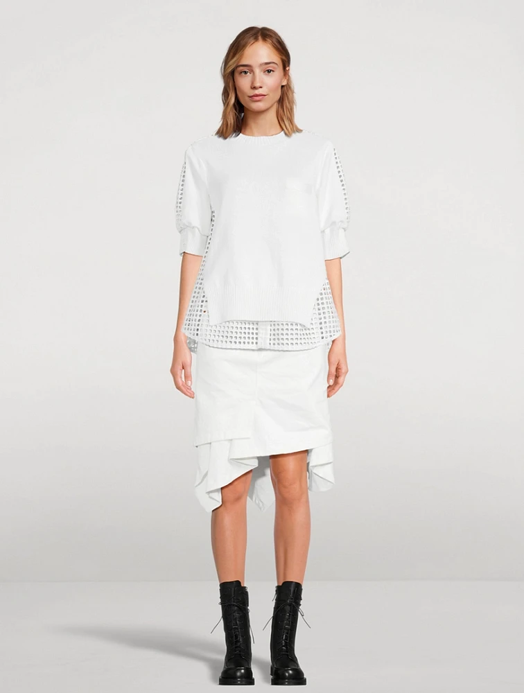 Perforated-Back Short-Sleeve Sweater