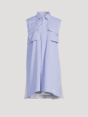 Sleeveless Shirt Dress Stripe Print