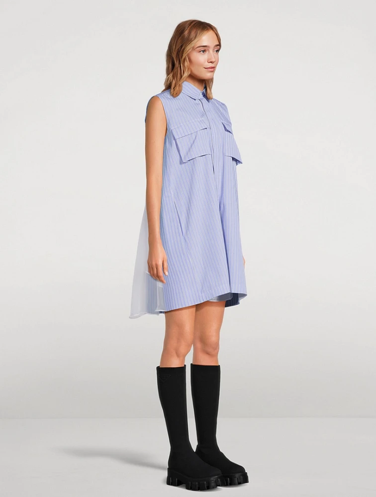 Sleeveless Shirt Dress In Stripe Print