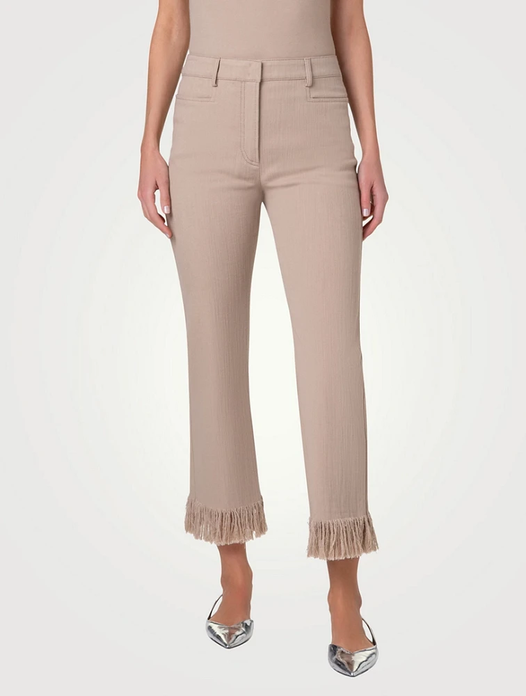 Marli Straight-Leg Ankle Pants With Fringe