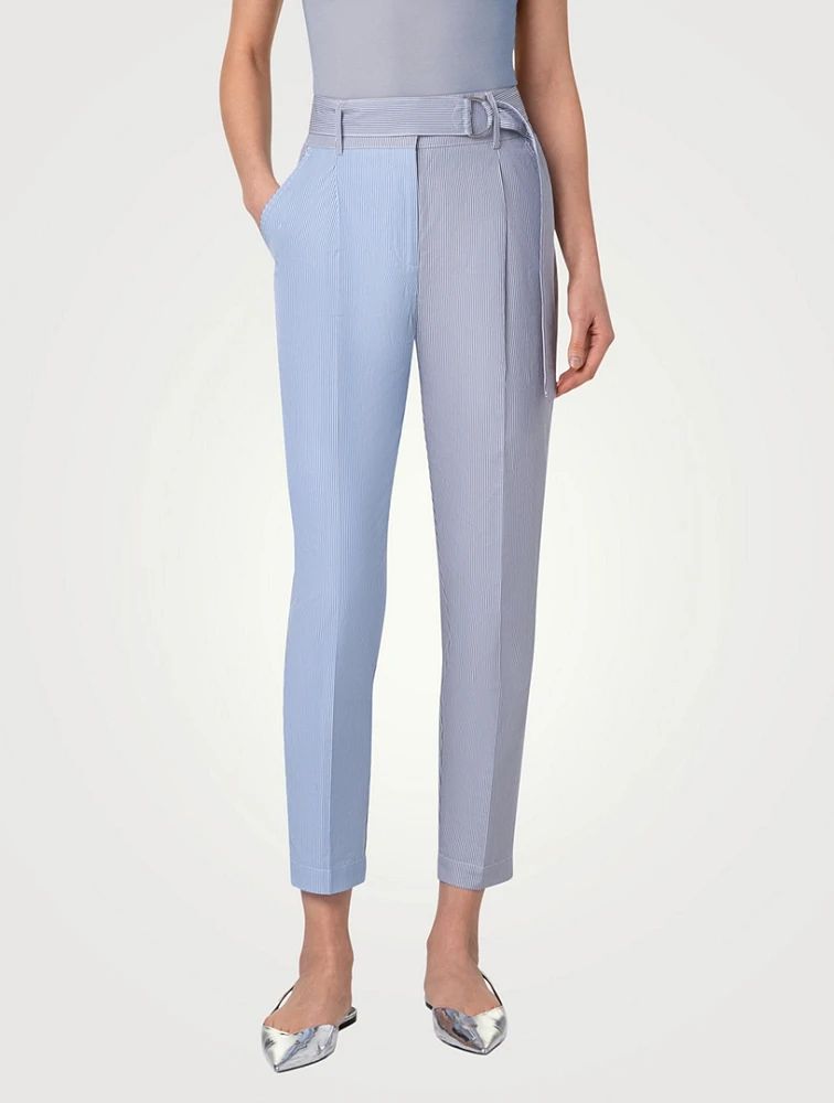 Fred Cotton Poplin Belted Pants Striped Print