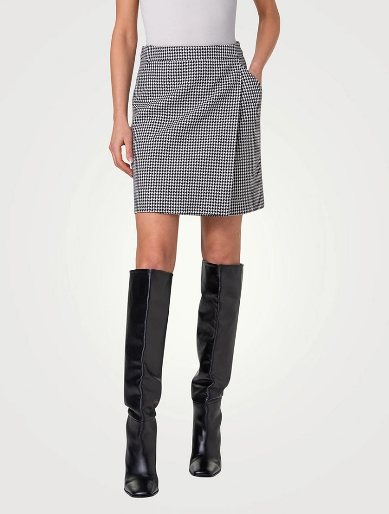 Wool-Blend Mini Skirt Houndstooth Print