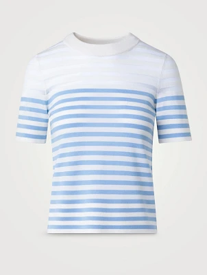 Stripe Jacquard Short-Sleeve Sweater