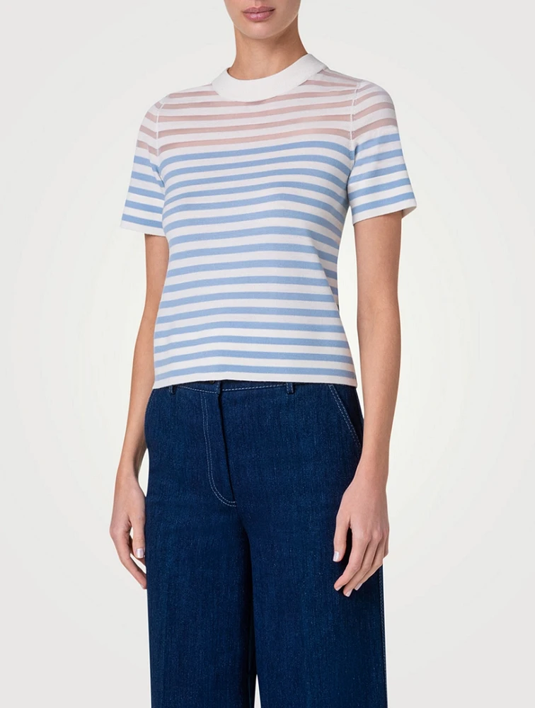 Stripe Jacquard Short-Sleeve Sweater