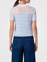 Stripe Jacquard Short-Sleeve Sweater