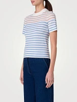 Stripe Jacquard Short-Sleeve Sweater