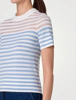 Stripe Jacquard Short-Sleeve Sweater