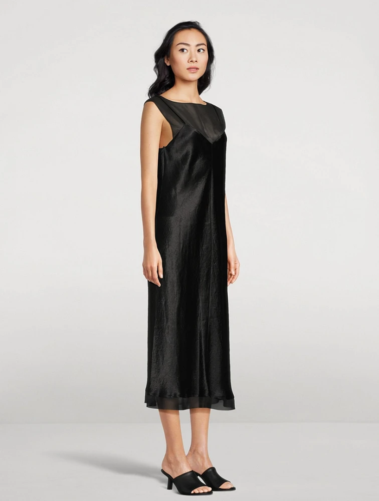 Chiffon-Layered Satin Slip Dress