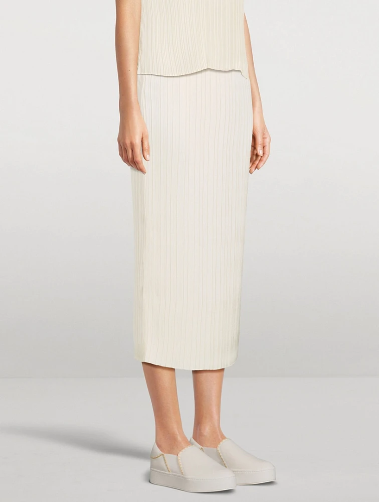 Pleated Satin Pencil Skirt