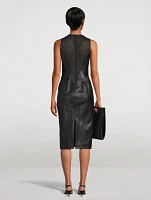 Button-Trimmed Leather Midi Dress