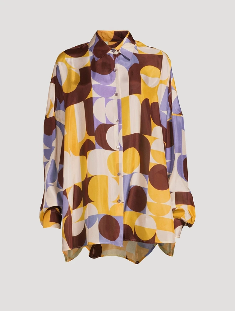 Casia Oversized Silk Shirt Geometric Print
