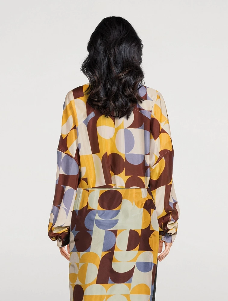 Casia Oversized Silk Shirt Geometric Print