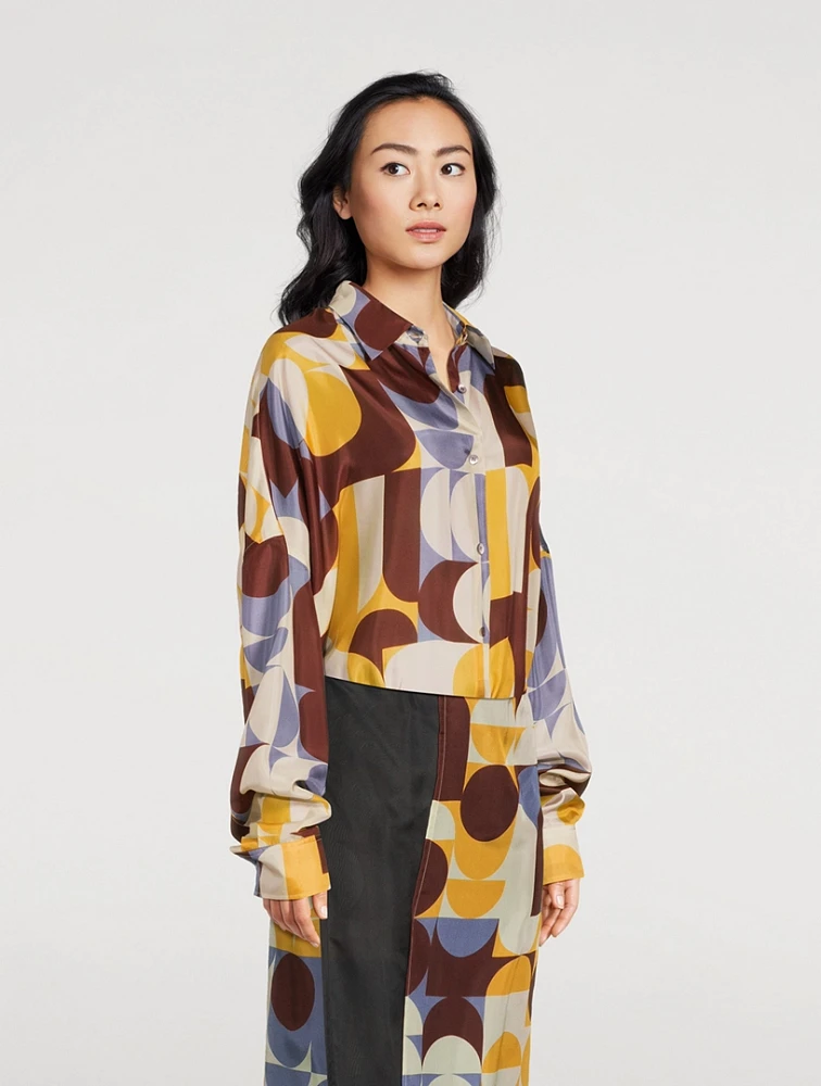 Casia Oversized Silk Shirt Geometric Print