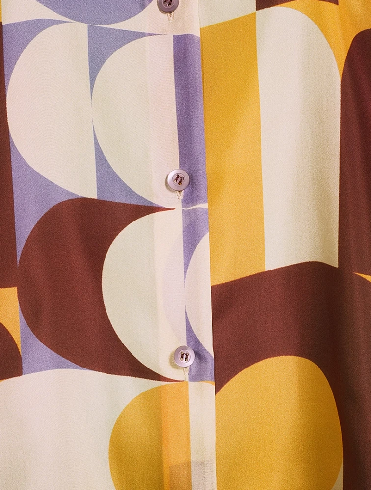 Casia Oversized Silk Shirt Geometric Print
