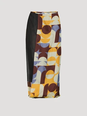 Spa Silk Midi Skirt Geometric Print