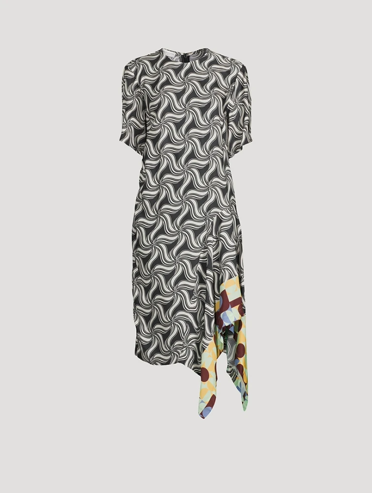 Diana Draped Silk Dress Swirl Print