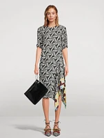 Diana Draped Silk Dress Swirl Print