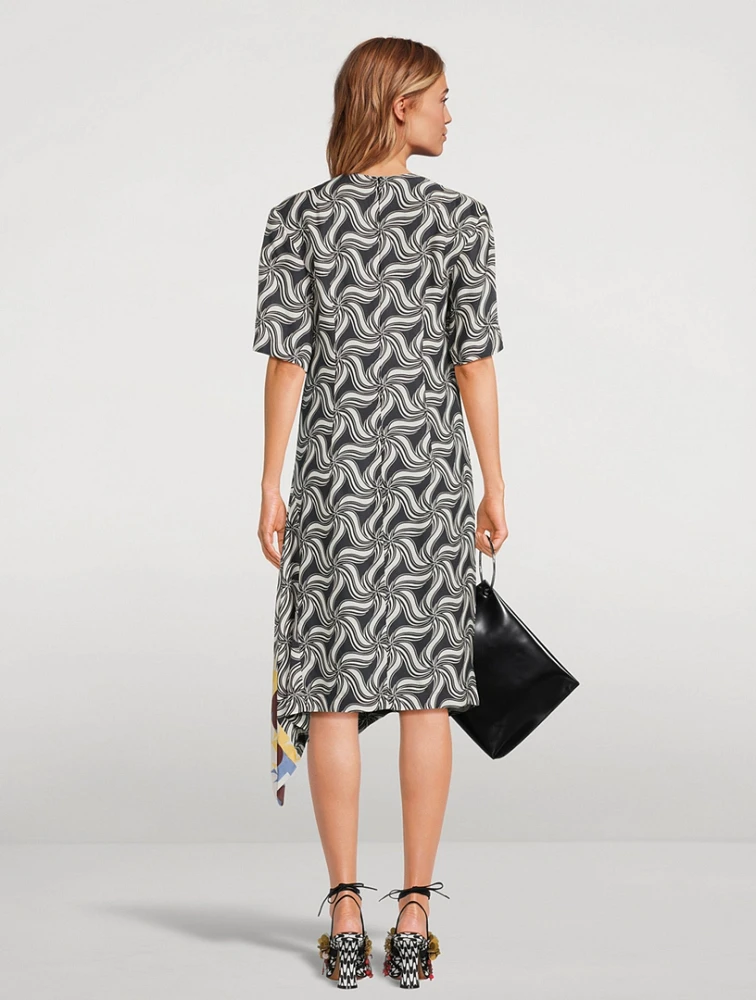 Diana Draped Silk Dress Swirl Print