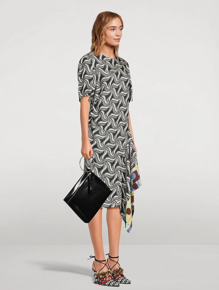 Diana Draped Silk Dress Swirl Print