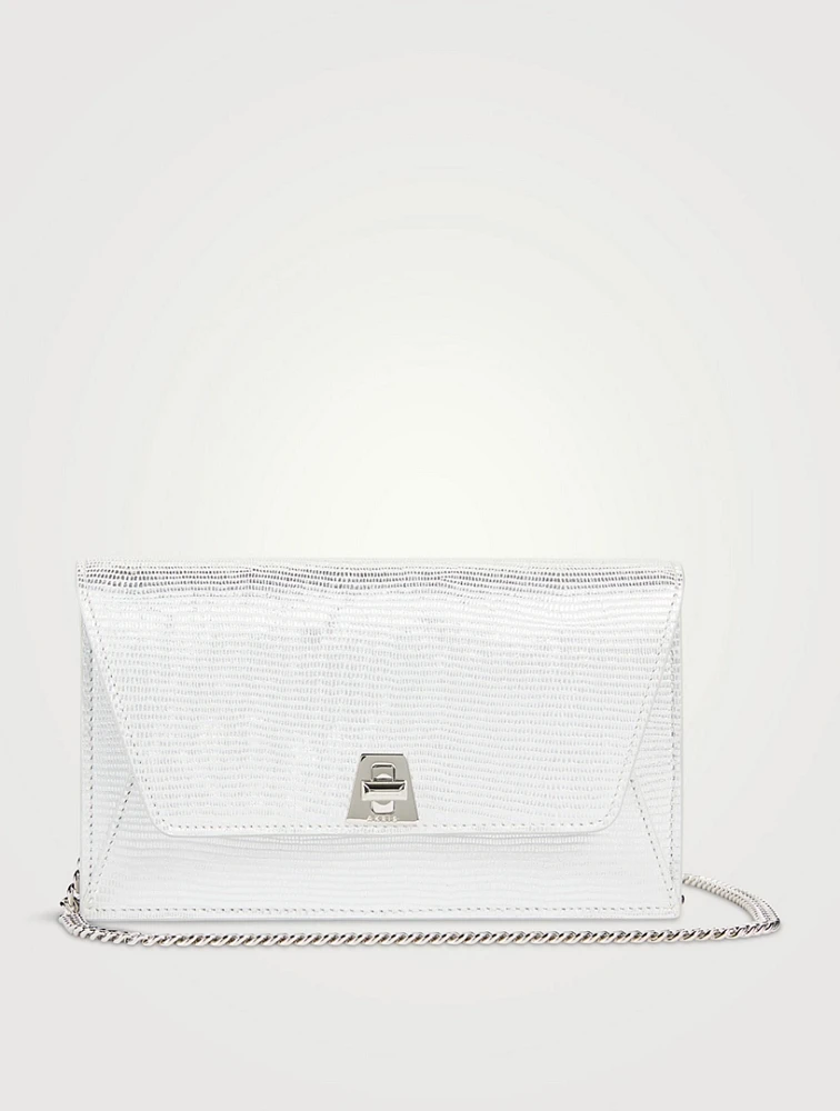 Anouk Envelope Lizard-Embossed Metallic Leather Clutch