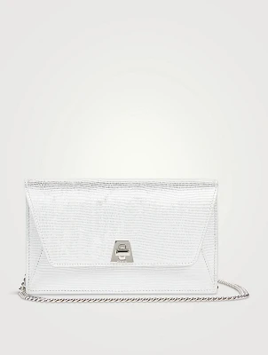 Anouk Envelope Lizard-Embossed Metallic Leather Clutch
