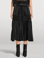 Pleated Nylon Twill Midi Skirt