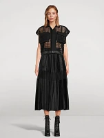 Pleated Nylon Twill Midi Skirt