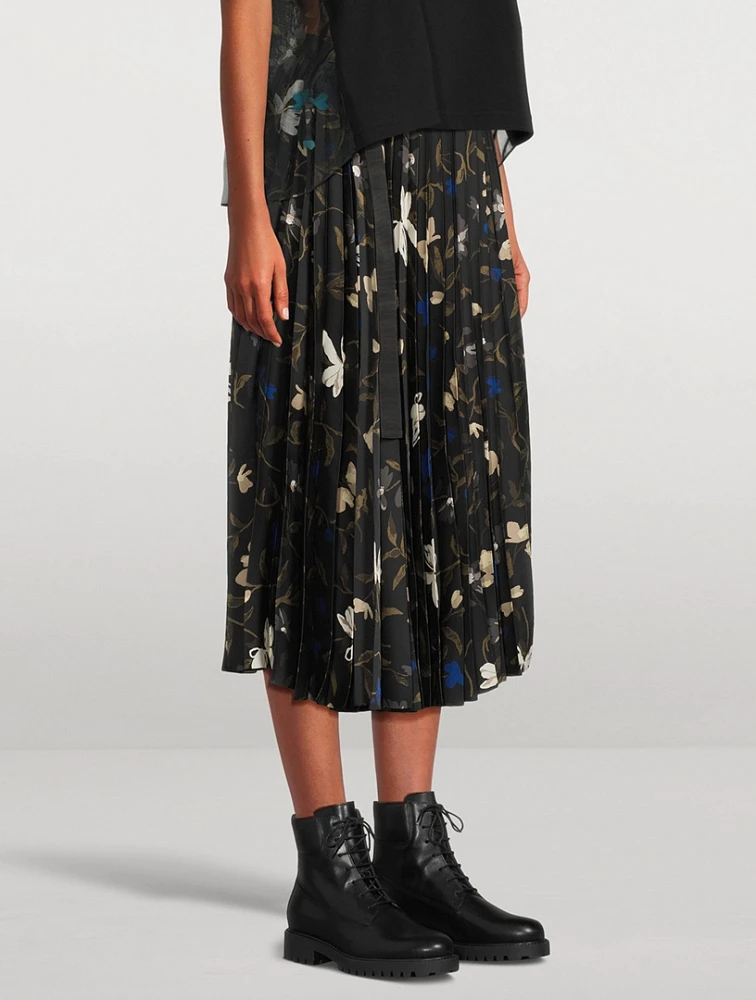 Pleated Midi Skirt In Floral Print