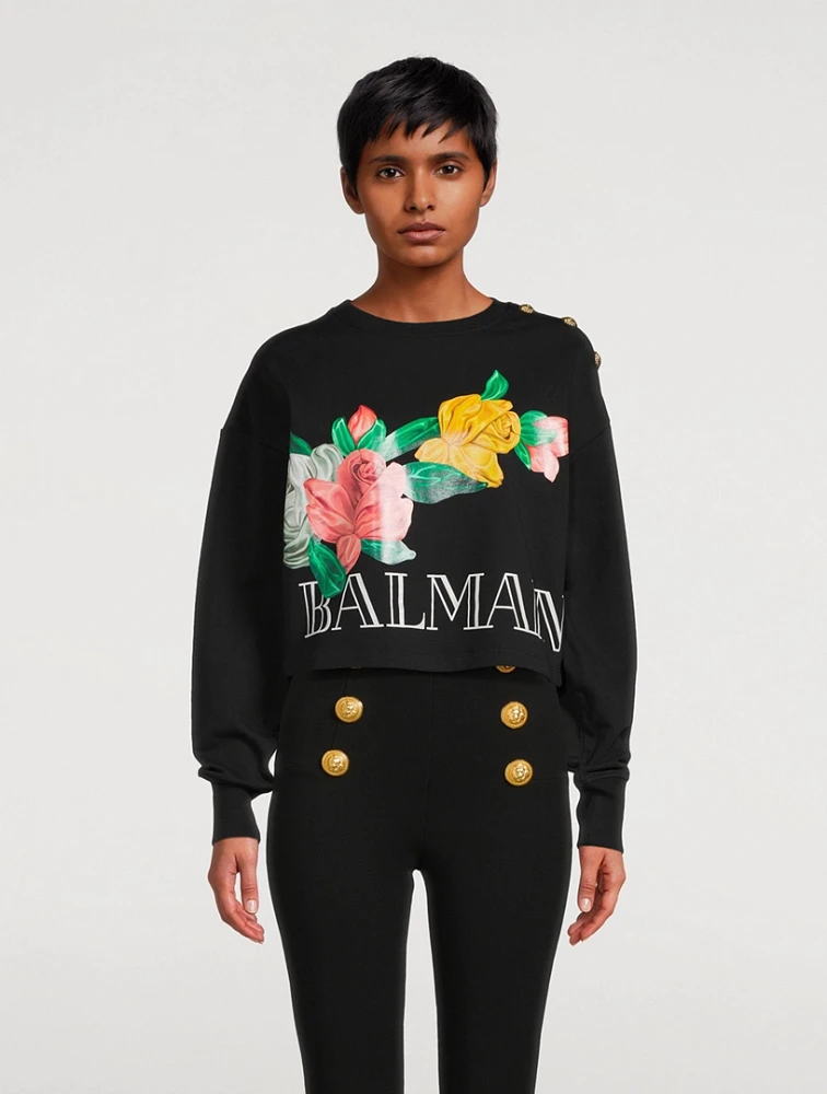 Cropped Sweatshirt Roses Print