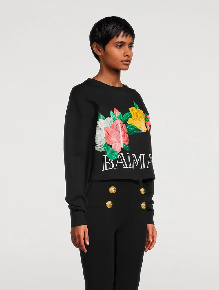 Cropped Sweatshirt Roses Print