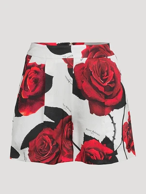 High-Waisted Shorts Rose Print