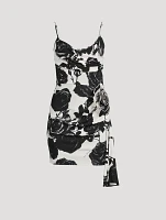 Draped Mini Dress Rose Print