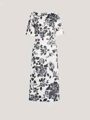 Kora Twill Midi Dress Floral Print