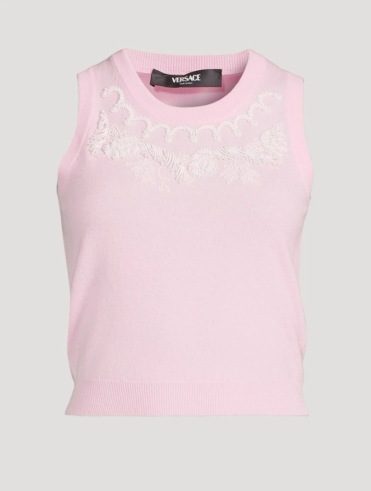 Embroidered Wool And Cashmere Tank Top