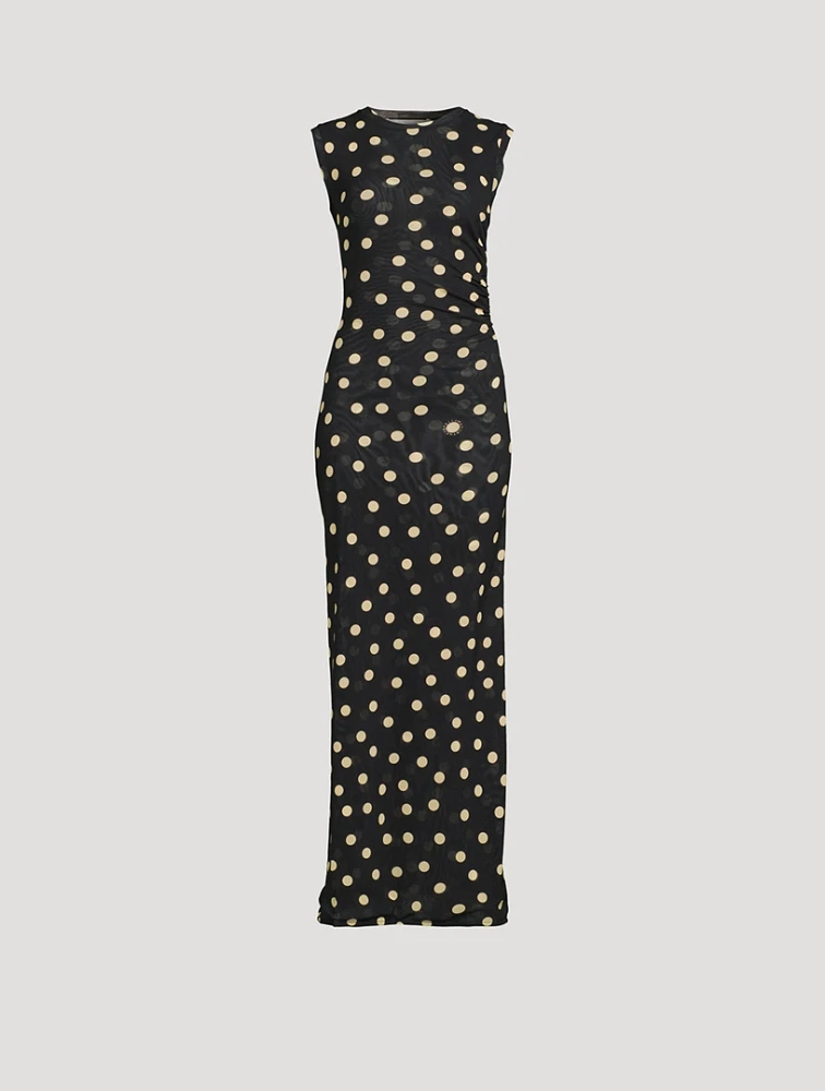 Mesh Maxi Dress In Polka Dot Print